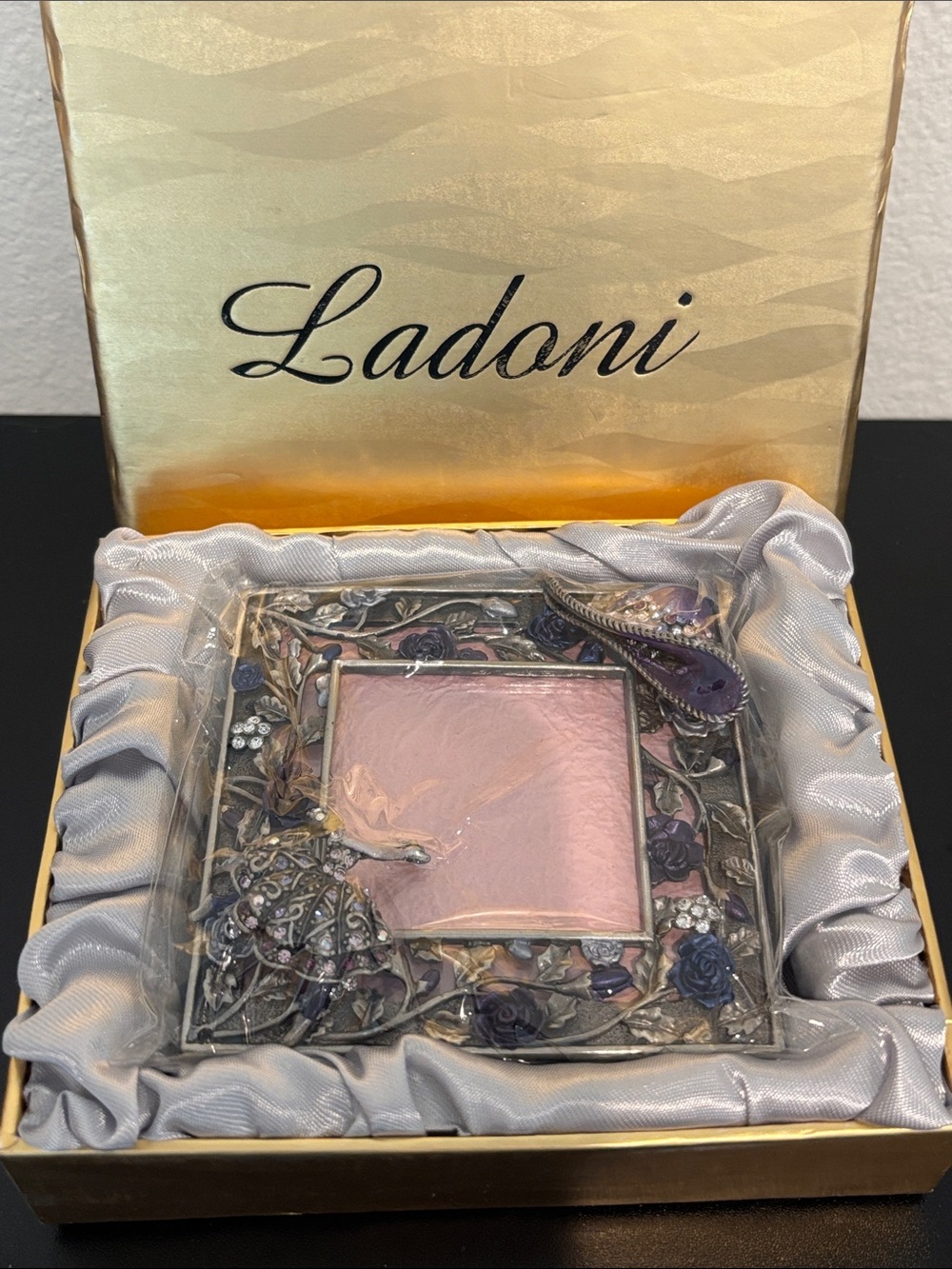 Vintage Ladoni Enamel & Rhinestone Picture Frame